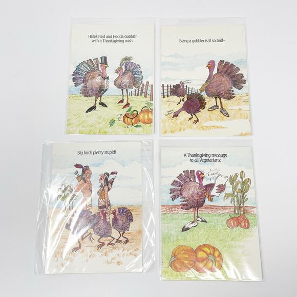 Carolyn Bean Funny Retro Thanksgiving Greeting Cards Lot of 4 Blank NEW Turkeys - Picture 1 of 6